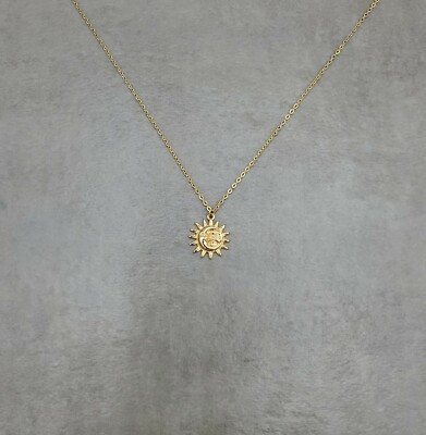 Sun Moon Face 2 GOLD Plated Necklace Crescent Lunar Eclipse Nature Friendship 