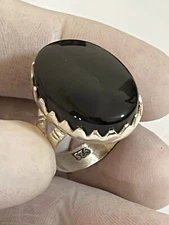 Luxury Men 925 Silver Ring Black Yemen Aqeeq Agate Modern Design عقيق يمني اسود
