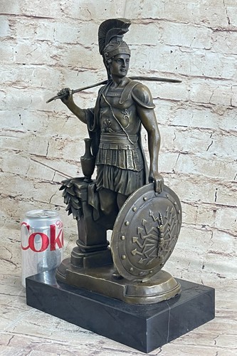 BRONZE ROMAN WARRIOR WITH SWORD AND SHIELD STATUE SIGNED HOT CAST - Picture 2 of 10