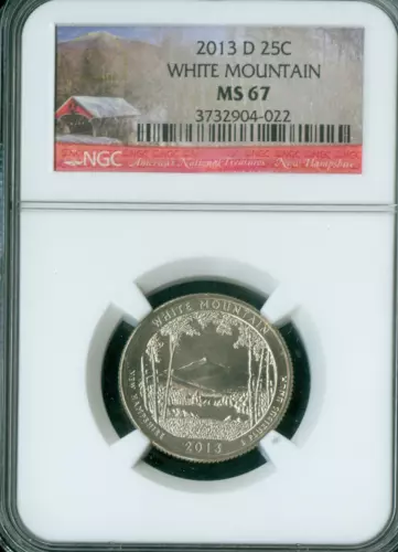 2013 D WHITE MOUNTAIN PARKS LABEL QUARTER NGC MS67 .