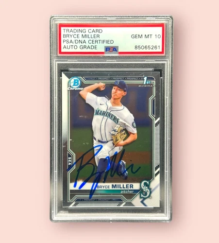 Bryce Miller Signed Auto 2021 1st Bowman Chrome Card PSA GEM MT 10 Mariners