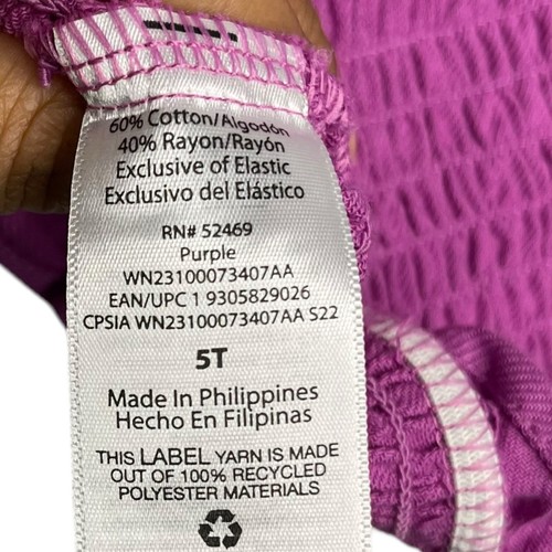 Wonder Nation Spaghetti Strap Crop Top Girls 5T Purple Smocked Summer Casual EUC - Picture 5 of 7