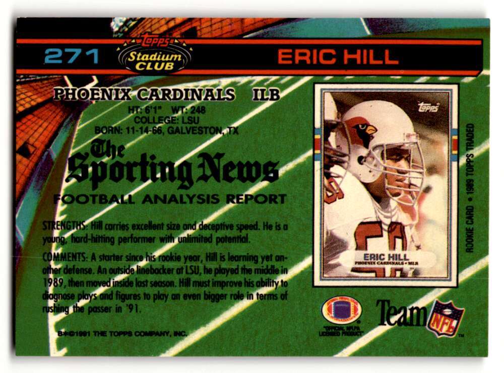 1991 Stadium Club #271 Eric Hill Phoenix Cardinals Football Cards