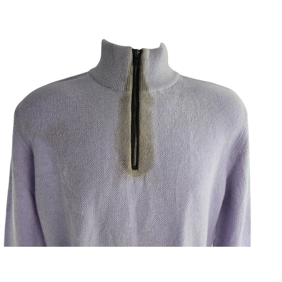Ralph Lauren Purple Label 100% Cashmere Pique Knit Half 1/2 Zip Sweater M Stains - Image 3 of 4