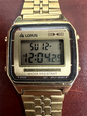 Men's Vintage 1984 Lorus Digital Chronograph Watch Gold Tone With