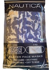 Nautical Kids Face Masks 3 Shark, 5 Plain . Was A 10 Pack, Has 8 Masks.