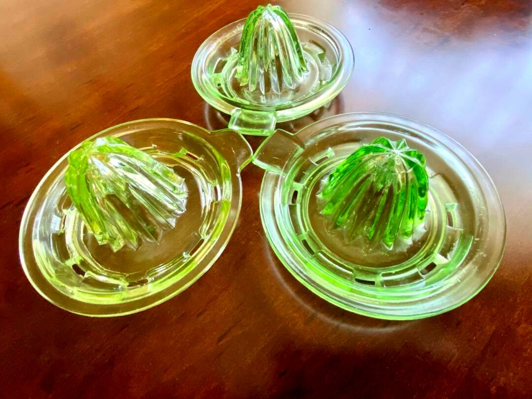 Set of 5 Green Depression Glass Juicers/Juicer Lids eBay