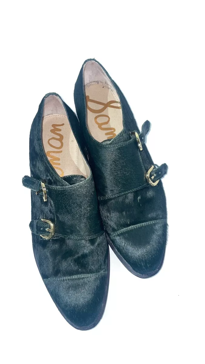 Sam Edelman Balfour Real Fur Hair Double Buckle Loafer Emerald Green 8.5