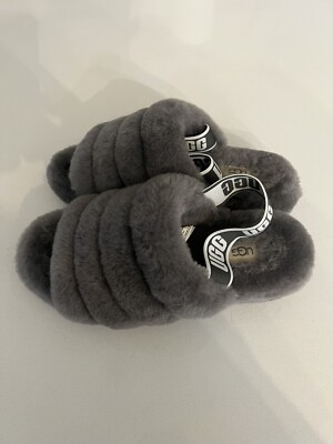 UGG Australia Fluff Yeah Women's Slide Slipper, Size 7-Charcoal