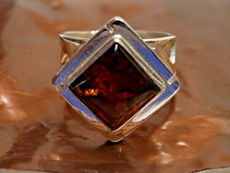 (B6) Jay King Amber & Sterling Silver Ring - New size 8