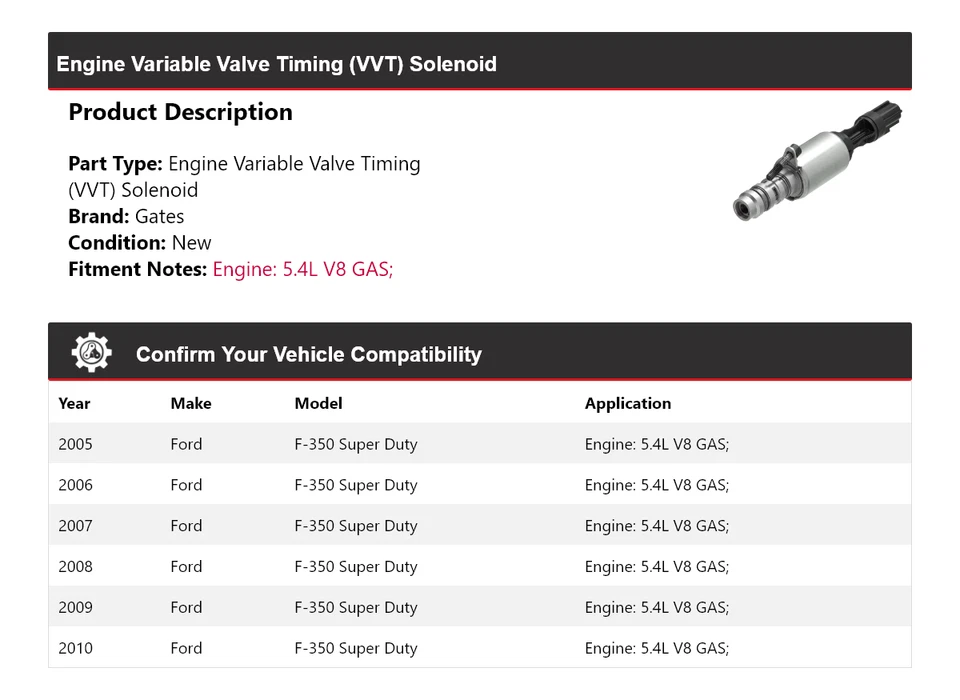 Para Ford F-350 Super Duty 2005-2010 motor V8 de 5,4 L puertas solenoides VVT 2006 Foto 2 de 4