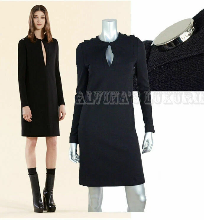 ROBE GUCCI JERSEY NOIR MANCHES LONGUES SIGNATURE LOGO SNAPS 1 taille S PETITE