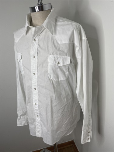 Wrangler Men Pearl Snap Shirt Sz XXL 2X White Pockets Long Sleeve Western Cowboy - Picture 2 of 8