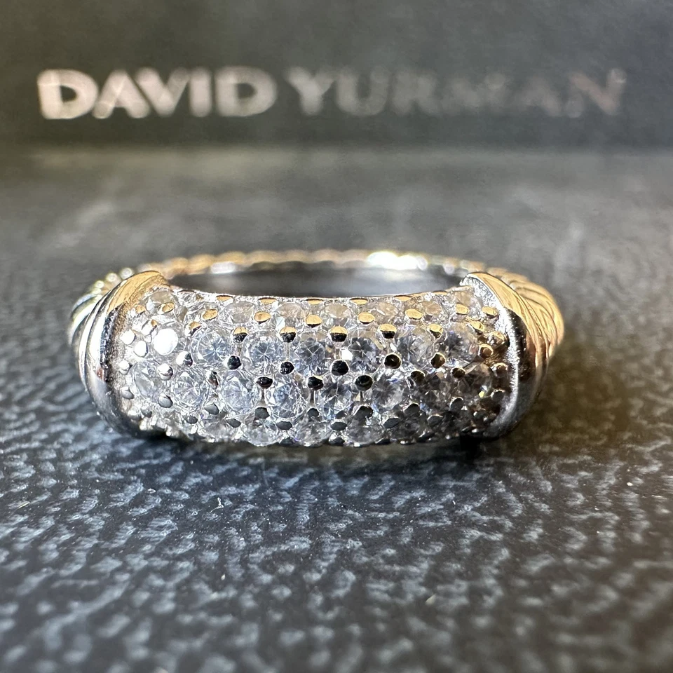 Anillo David Yurman Metro Pave Plata de Ley 925 Diamantes Blancos 18K Talla 8 Foto 3 de 4