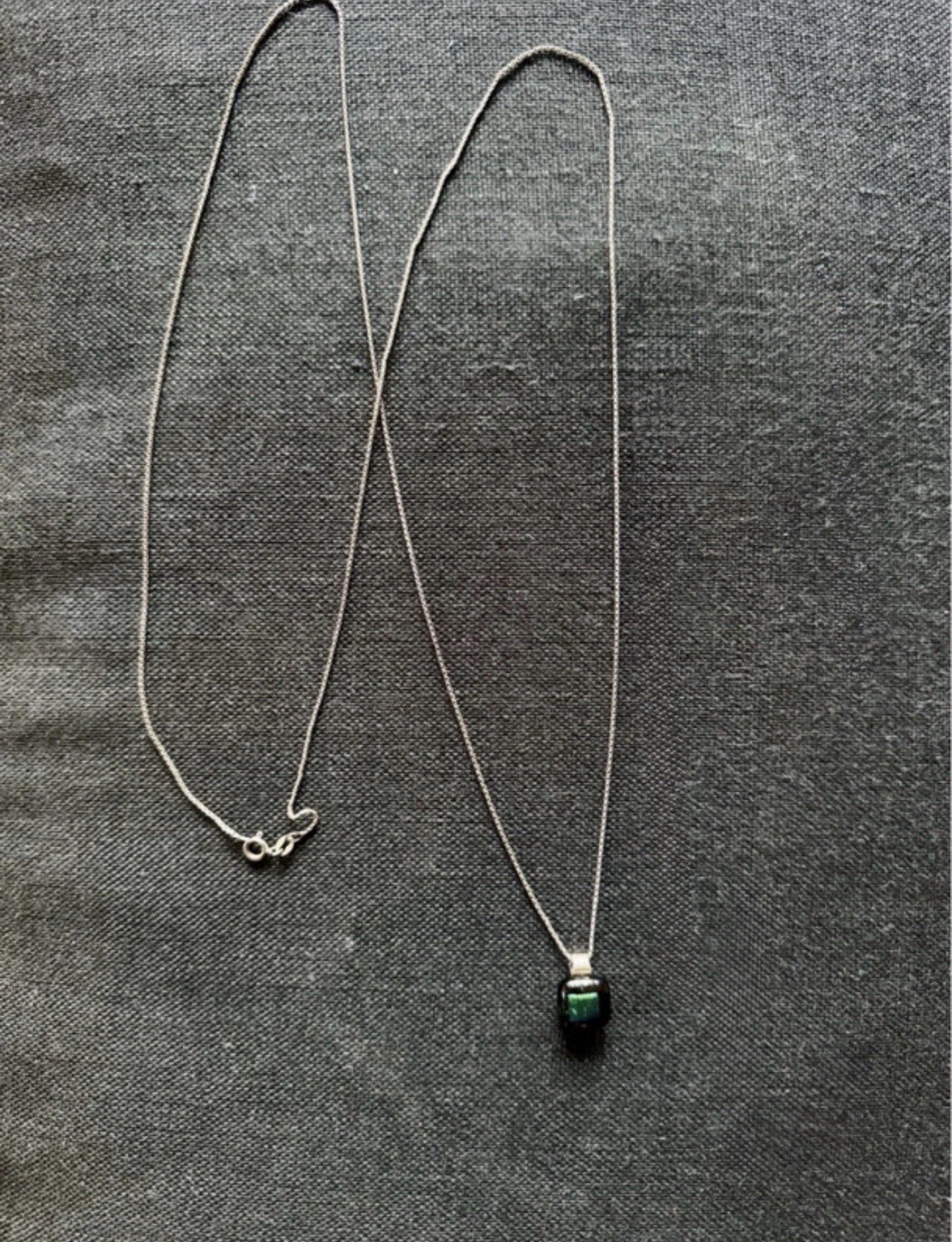 Vintage green dichroic fused glass pendant on a sterling silver chain#138 image 7