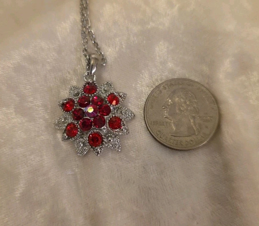 Colgante Piedras Rojas Chapado en Rodio, Collar Libre de Níquel, Cadena 18-20" Foto 3 de 4