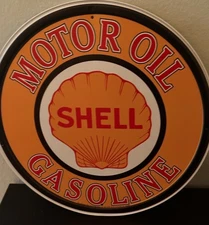Shell Motor Oil Gasoline 12” Tin Sign Man Cave Garage Shop Pub Fun Decor EUC