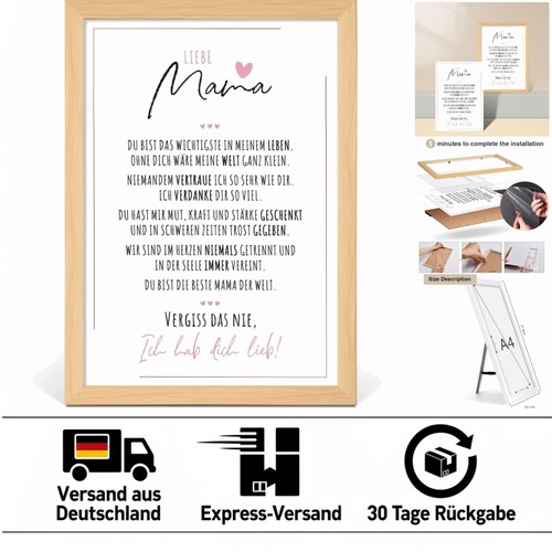 Definition Poesie Kunstdruck – Wunderschönes Geschenk für Mama in A4 mit Rahmen