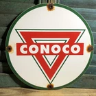 VINTAGE CONOCO GASOLINE TRIANGLE PORCELAIN METAL GAS OIL SIGN PUMP PLATE
