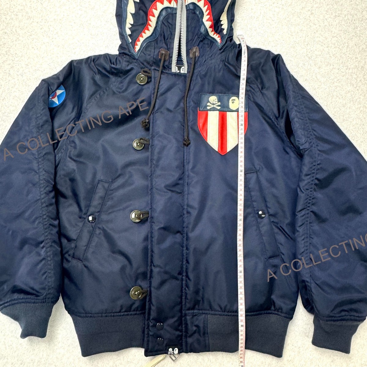 BAPE × NBHD SHARK N-2B JACKET  S A BATHING APE BAPE NBHD N-2B Shark Jacket Navy NEIGHBORHOOD Collab