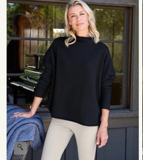 Frank Eileen Effie Funnel Neck Capelet Sweater Triple Fleece Size M- Black