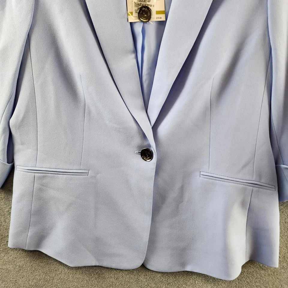 Kasper Petite 3/4-Sleeve One-Button Blazer Women's 14P Light Blue Solid Pockets - Image 4 of 4