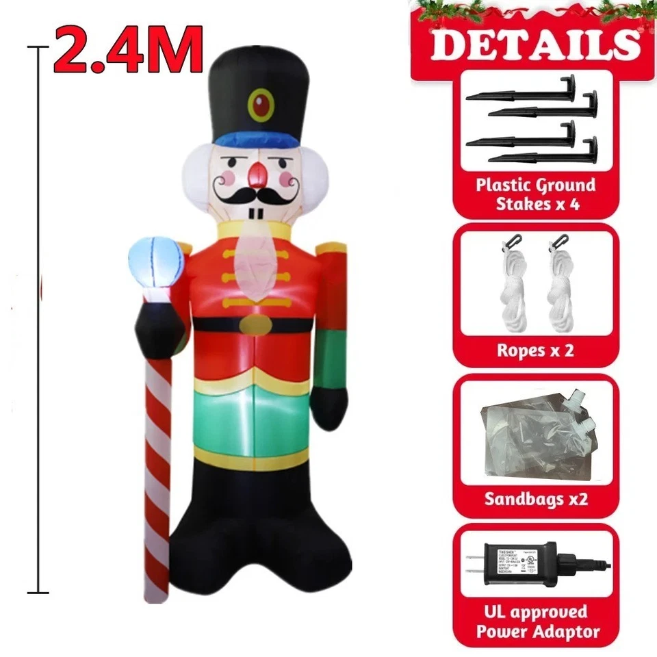 2.4M Inflatable Nutcracker Soldier built-in LED Light Outdoors Christmas — 第 3/4 张图片