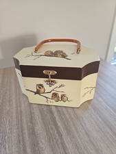 Vintage Wood Box Purse Handbag Decoupage Raised Owls Lucite Handle Mid-Century