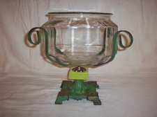 ANTIQUE VINTAGE FISH BOWL  HOLDER CAST IRON UNUSUAL 8 SIDED BOWL ART DECO