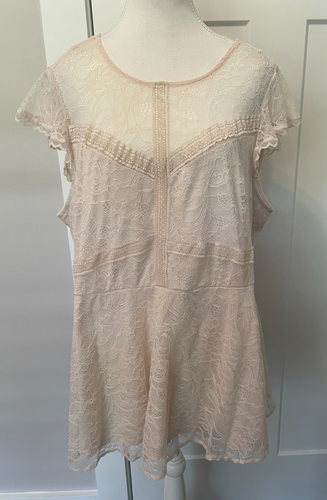 TORRID Mujer TOP Manga Corta Marfil/RUBOR Encaje Talla 2 (2X 18/20)