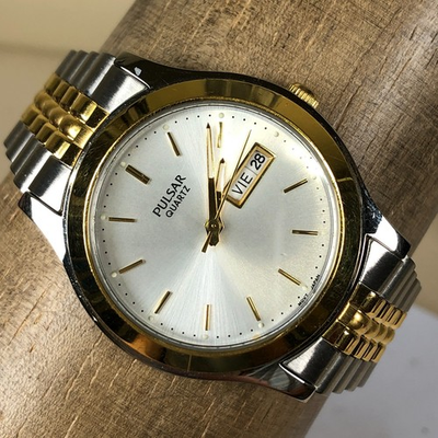 #ad #ad Pulsar Men V733 X001 Dress Day Date Two Tone Quartz Analog 34mm Watch 7 1 2quot; $30.95