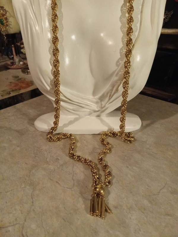 Long Gold Tone Chain Tassel Necklace Vintage