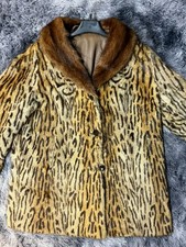 vintage leopard print fur coat mid length for UNISEX Size 3XL