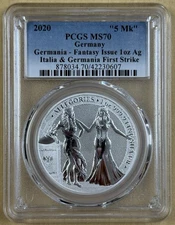2020 5 Mark Germania Fantasy Issue 1oz. Silver Italia FS PCGS MS70