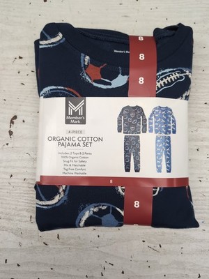 MM Toddler & Boys 4-Piece Organic Cotton Pajama Set Blue Sports  Sz 8