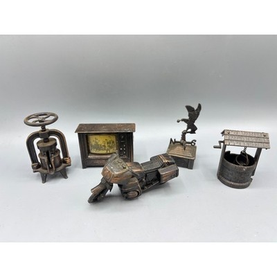 Vintage 5 Pc Miniatures Metal Pencil Sharpeners TV Well Motorcycle Cupola
