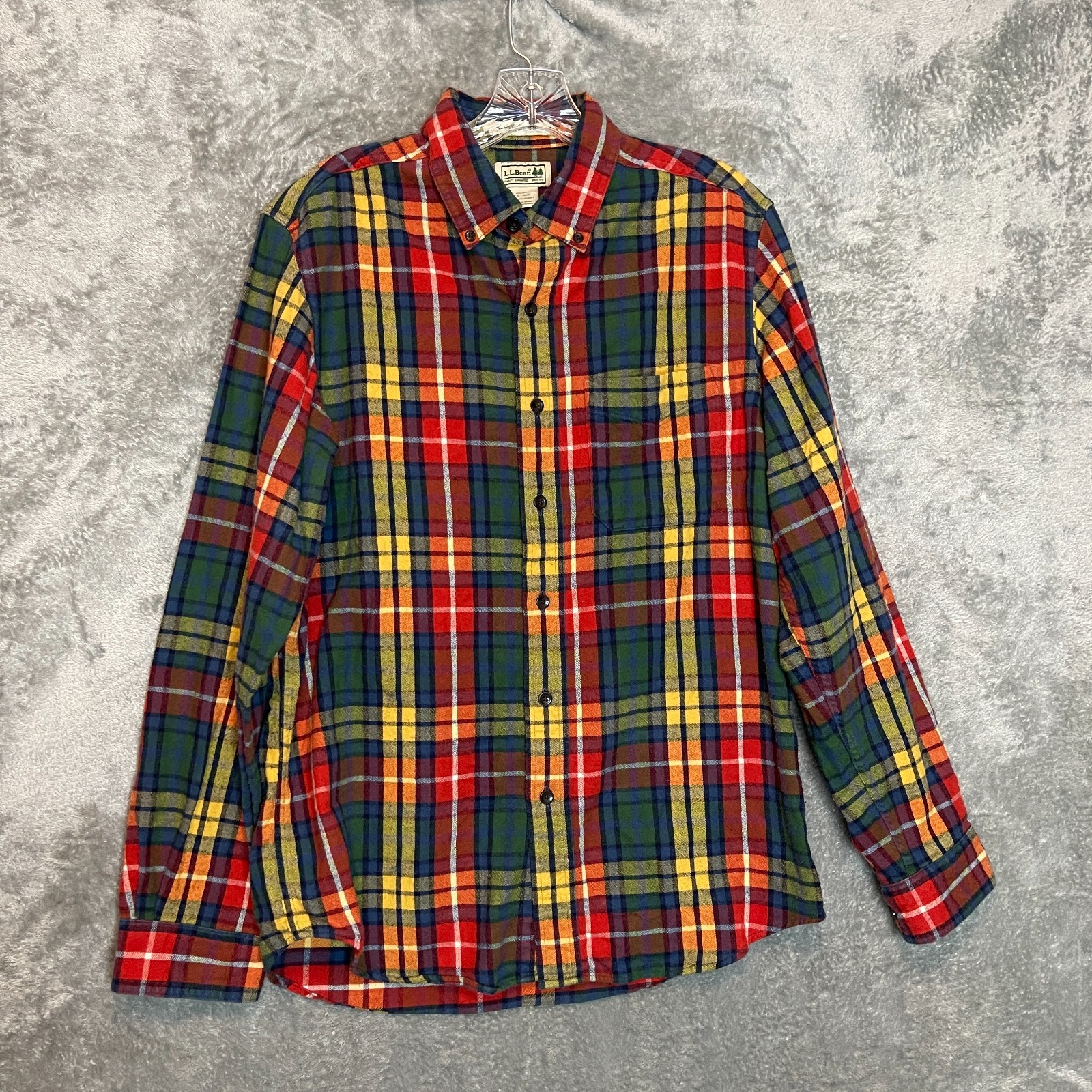LL Bean Men Classic Colorful Plaid Cotton Flannel Long Sleeve Button Shirt S