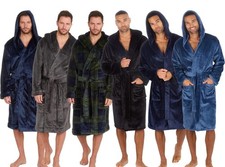 Dressing Gown Men's Bath Robe Hood Fleece Soft Fluffy Cosy Hooded Shawl M-2XL