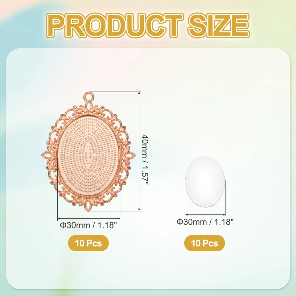 Kit de 10 piezas para hacer colgantes Kit de bandeja colgante ovalada de 30 mm, oro rosa Foto 2 de 4