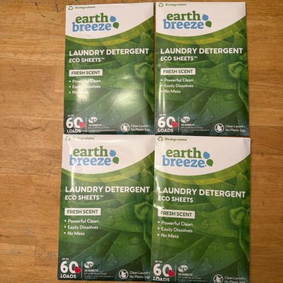 (4-Packs) Earth Breeze Laundry Detergent Eco-Sheets (240-Loads) Fresh Scent -New