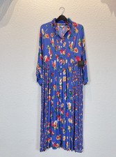 John Mark Women’s L Mix Blue Floral Print Neck 3/4 Sleeve Midi Dress NWT
