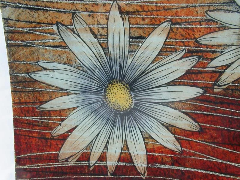 Bandeja de vidrio cuadrada pintada a mano de 12" floral metálica diseño negro gris Foto 4 de 4