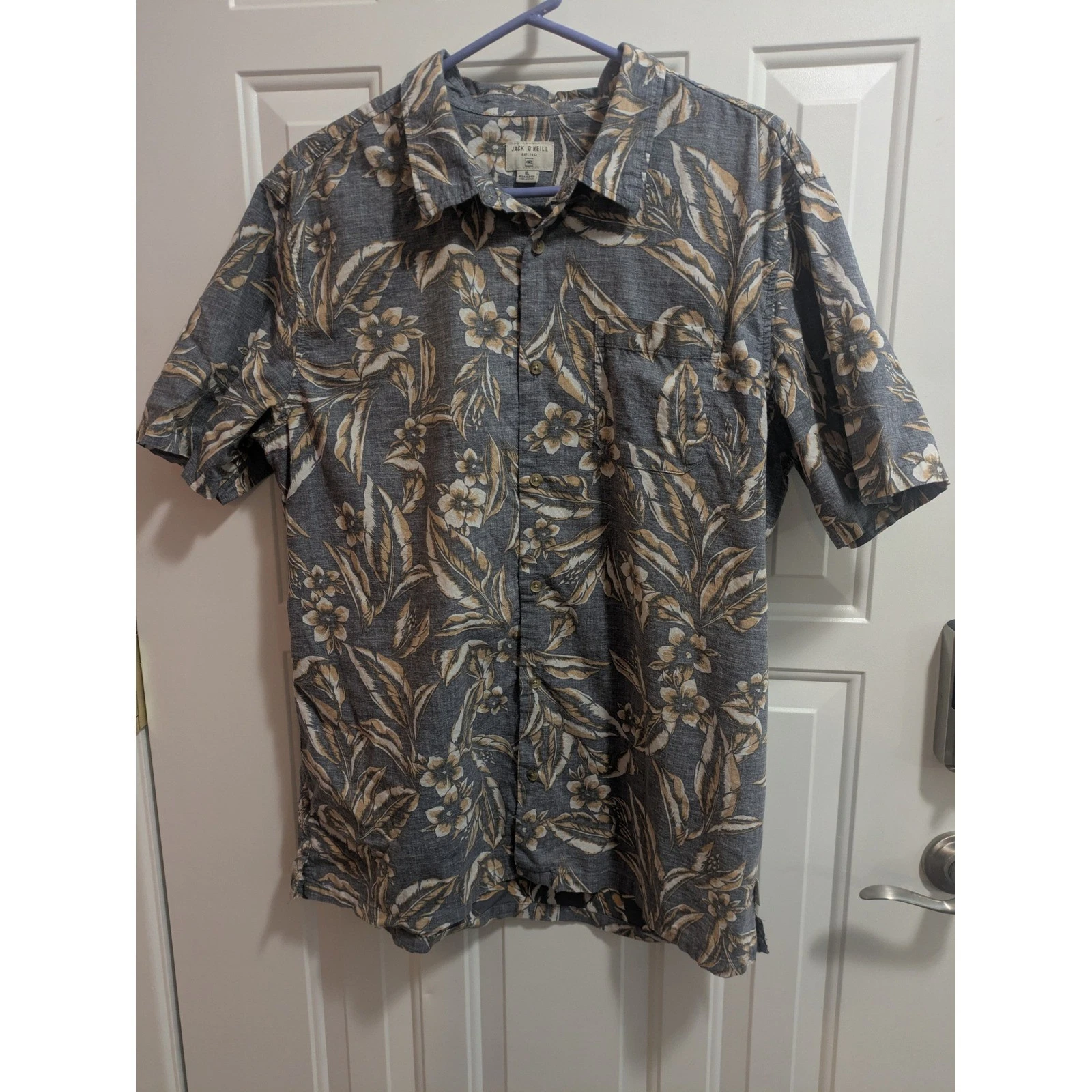 Jack O'Neill Mens XL Relaxed Fit Floral Leaf Button Down Shirt Grey SP2704001