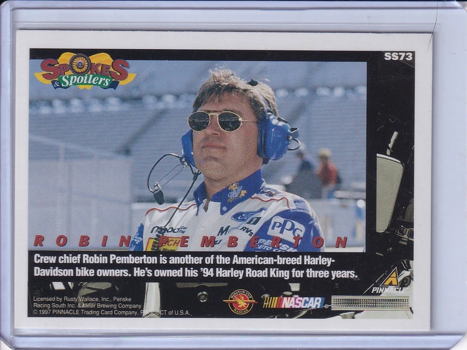 1997 Pinnacle Racers Choice - Spokes & Spoilers Robin Pemberton #SS73 - Image 2 of 2