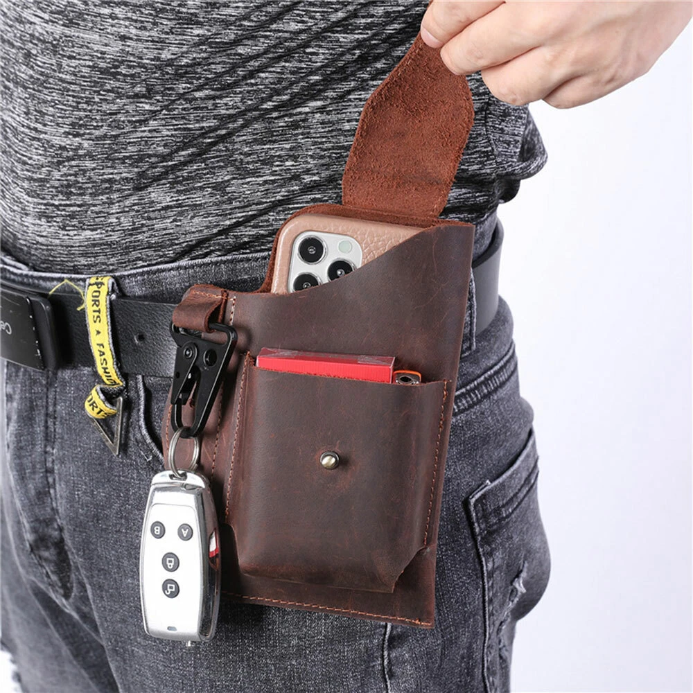 Leather Pocket Waist Bag Cell Phone EDC Holster Belt Loop