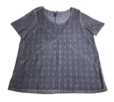 Catherines Top Womens 18/20W Gray Blue Floral Lace Crochet Stretch Short Sleeve