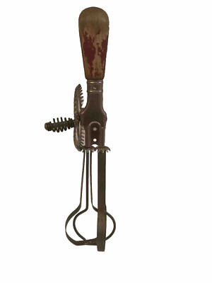 Vintage Hand Mixer Egg Beater With Handle Ekco A&J Red Wood USA 11  Long