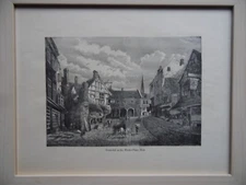 Ross on Wye, Underhill at the Market Place. Antique Woodcut Engraving