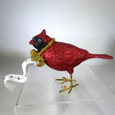 Department 56 Glittered Red Cardinal Bird Holiday Figure Musical Note Dept XMAS