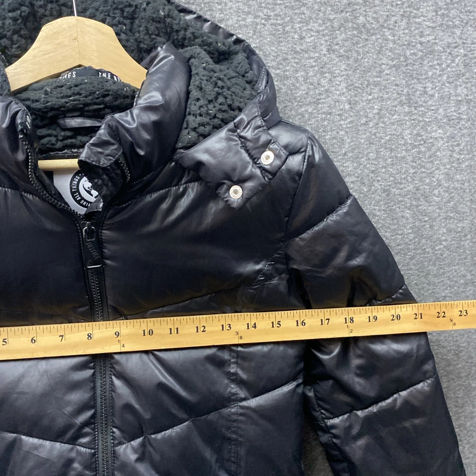 Justice девочек 12 черный пуховик куртка парка капюшон шерпа с подкладкой полный молнии карманы - Изображение 2 из 4
